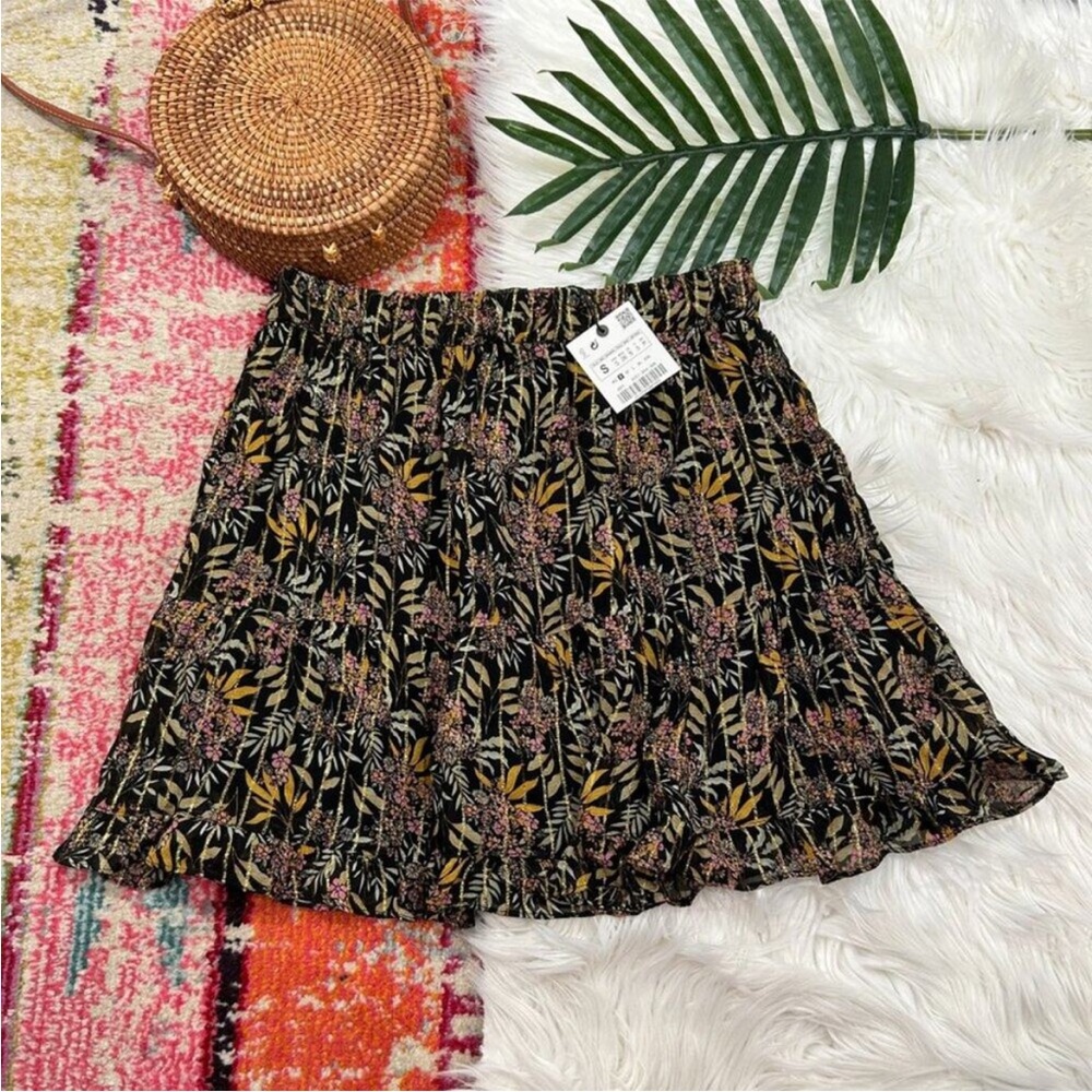 NEW Zara Black Colorful Shimmer Lined High Waist High Rise Mini Skirt Small